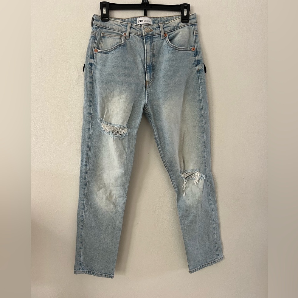 Zara Light Blue Ripped Slim Jeans